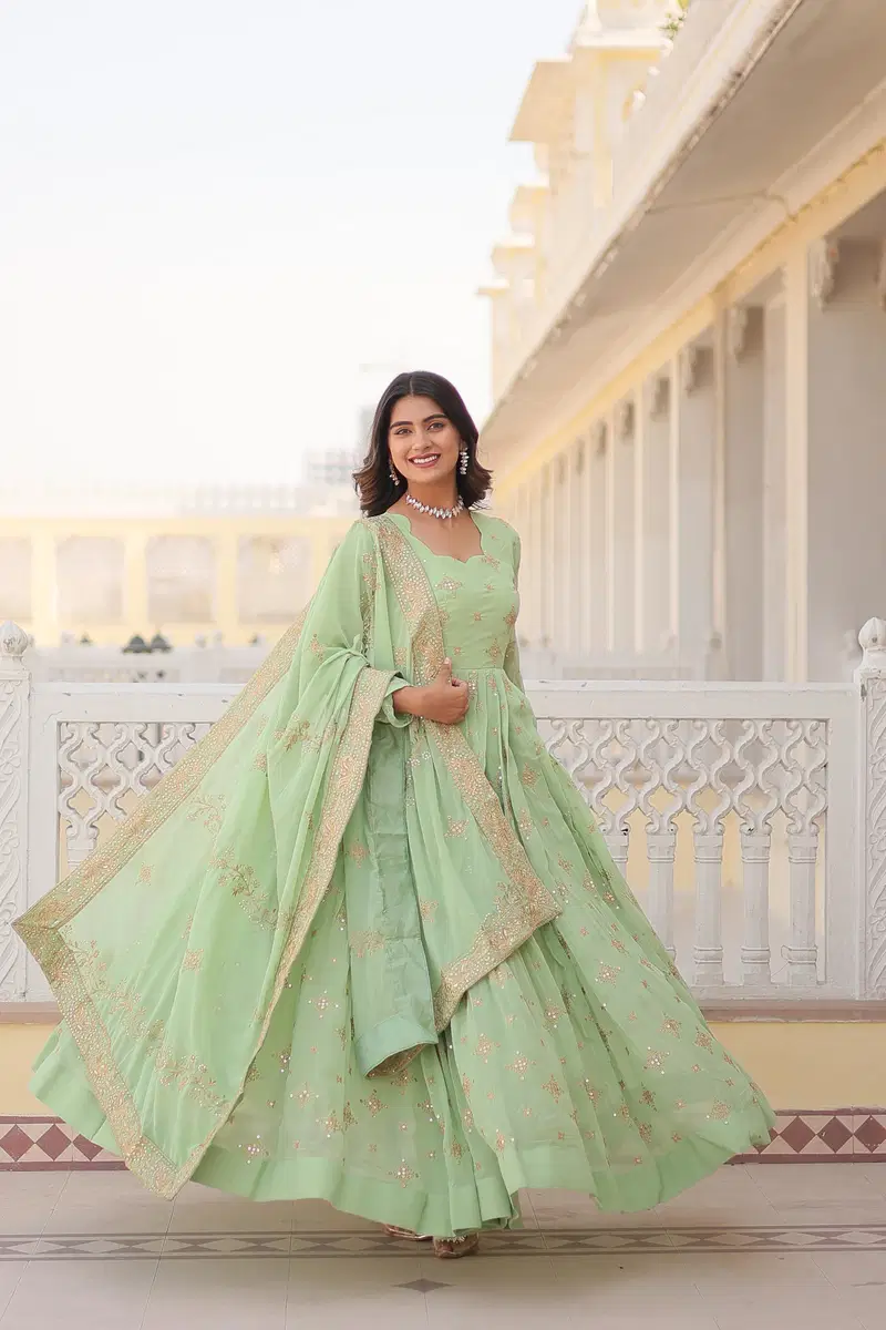 KA 1102 Embroidery Georgette Gown With Dupatta Wholesale Price In Surat